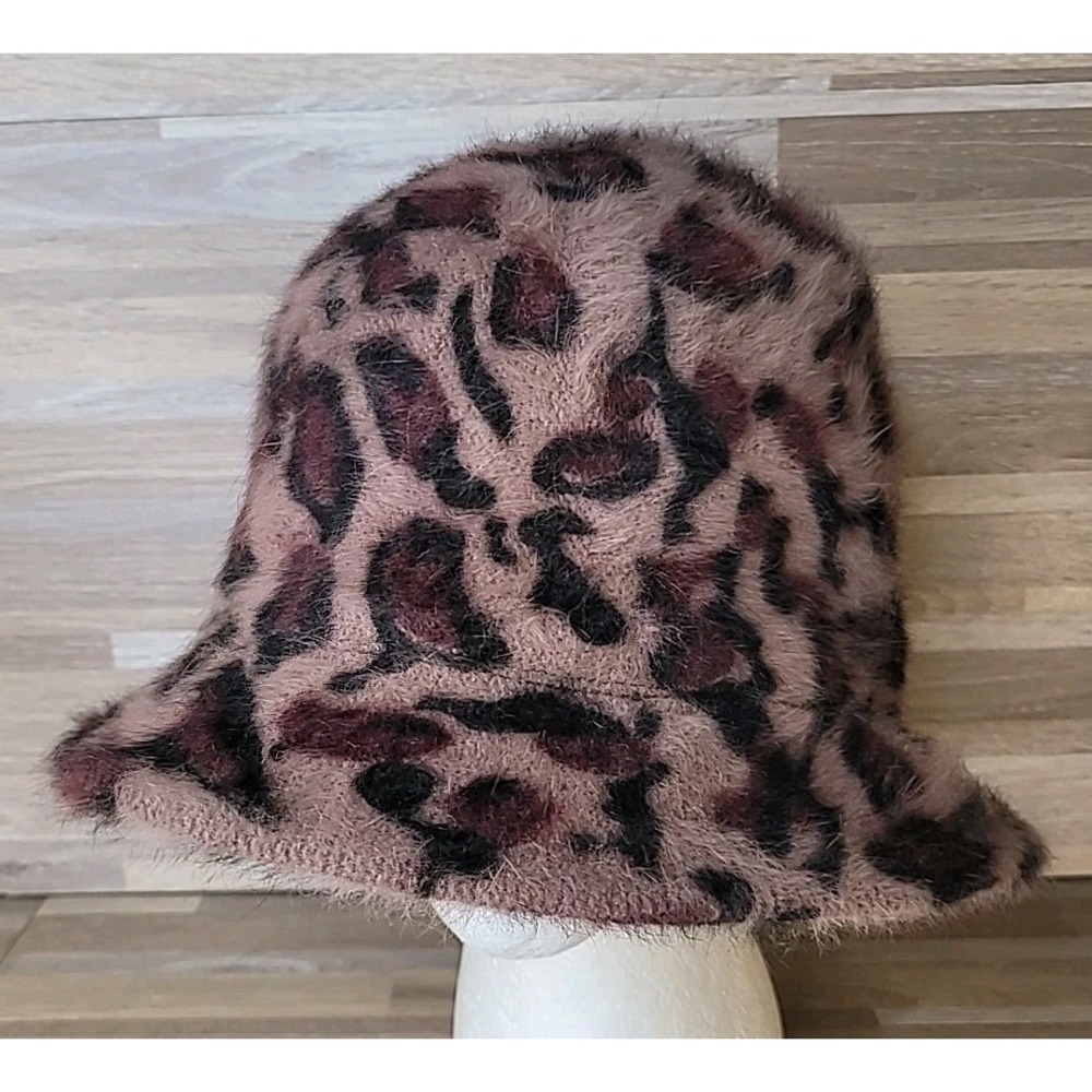 Filippo‎ Catarzi Angora Leopard Animal Print Fedora Bucket Hat Made in Italy Y2K